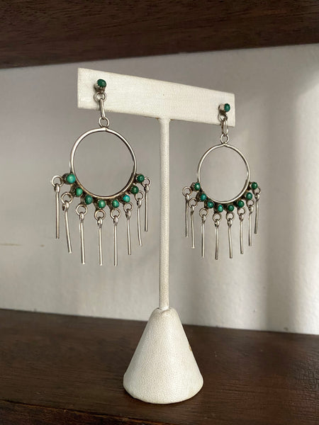 Vintage Sterling Silver Turquoise Fringe Hoops