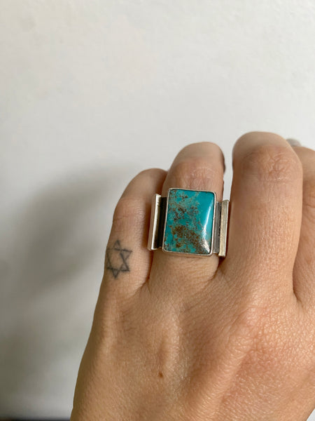 Kingman Turquoise Sterling Silver Signet Ring Sz 7