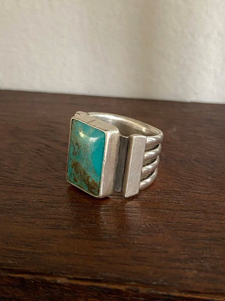 Kingman Turquoise Sterling Silver Signet Ring Sz 7