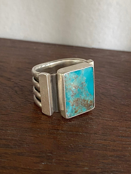 Kingman Turquoise Sterling Silver Signet Ring Sz 7