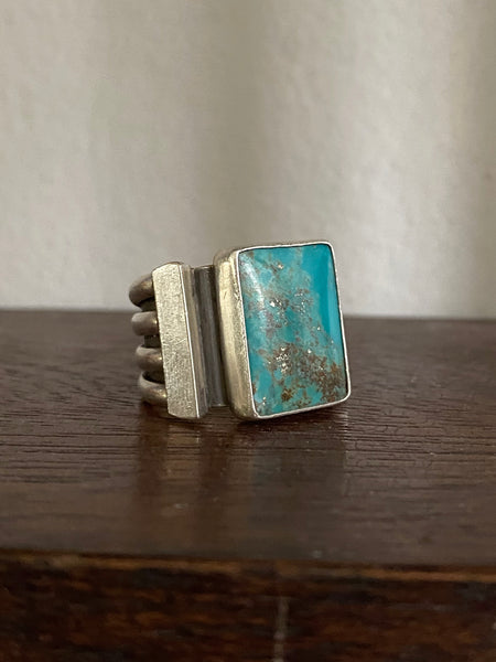 Kingman Turquoise Sterling Silver Signet Ring Sz 7