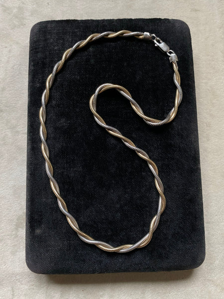 Vintage Sterling Silver + Gold Vermeil Twisted Snake Chain
