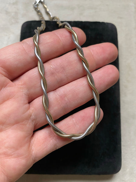 Vintage Sterling Silver + Gold Vermeil Twisted Snake Chain