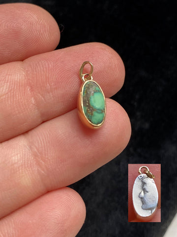 Handmade Oval Variscite + 14k + Mercury Dime Back Charm