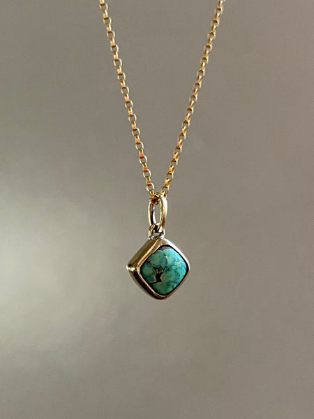 Handmade Diamond Variscite + 14k + Mercury Dime Back Charm