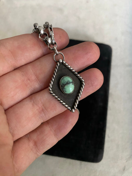 Vintage Sterling Variscite Diamond Charm Bracelet