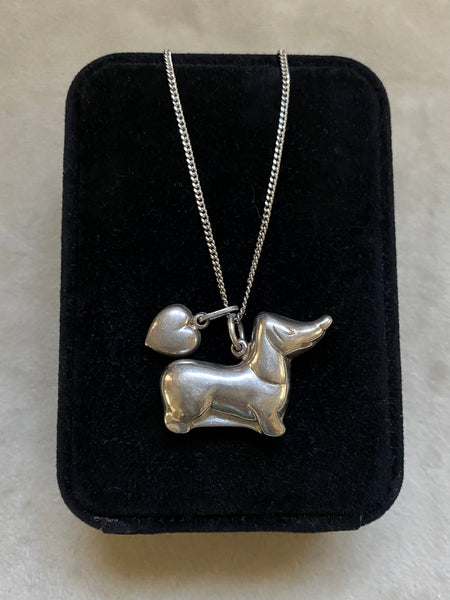 Vintage Sterling Silver Perfect Puffy Weiner Dog Necklace