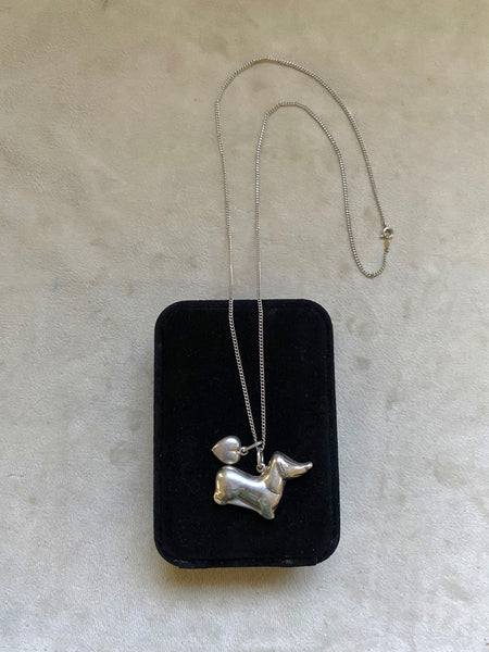 Vintage Sterling Silver Perfect Puffy Weiner Dog Necklace