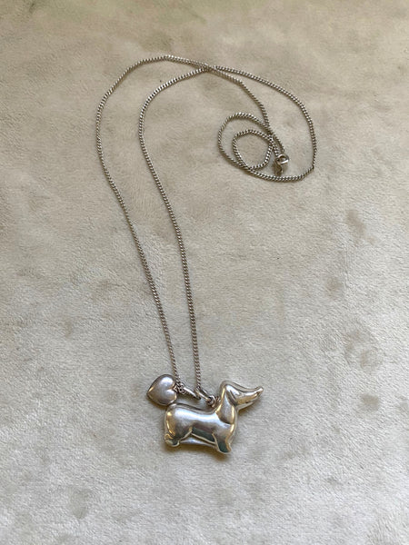 Vintage Sterling Silver Perfect Puffy Weiner Dog Necklace