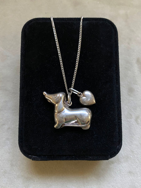 Vintage Sterling Silver Perfect Puffy Weiner Dog Necklace