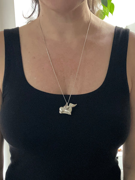 Vintage Sterling Silver Perfect Puffy Weiner Dog Necklace