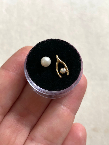 Vintage 14k Wishbone+Opal and Pearl Stud Earrings