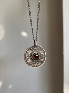 Vintage Moroccan Coin Necklace with Garnet