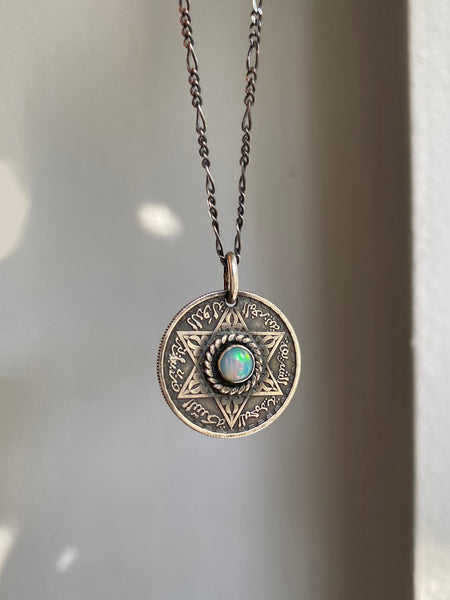 Vintage Moroccan Coin Necklace with Opal