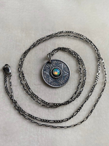 Vintage Moroccan Coin Necklace with Opal